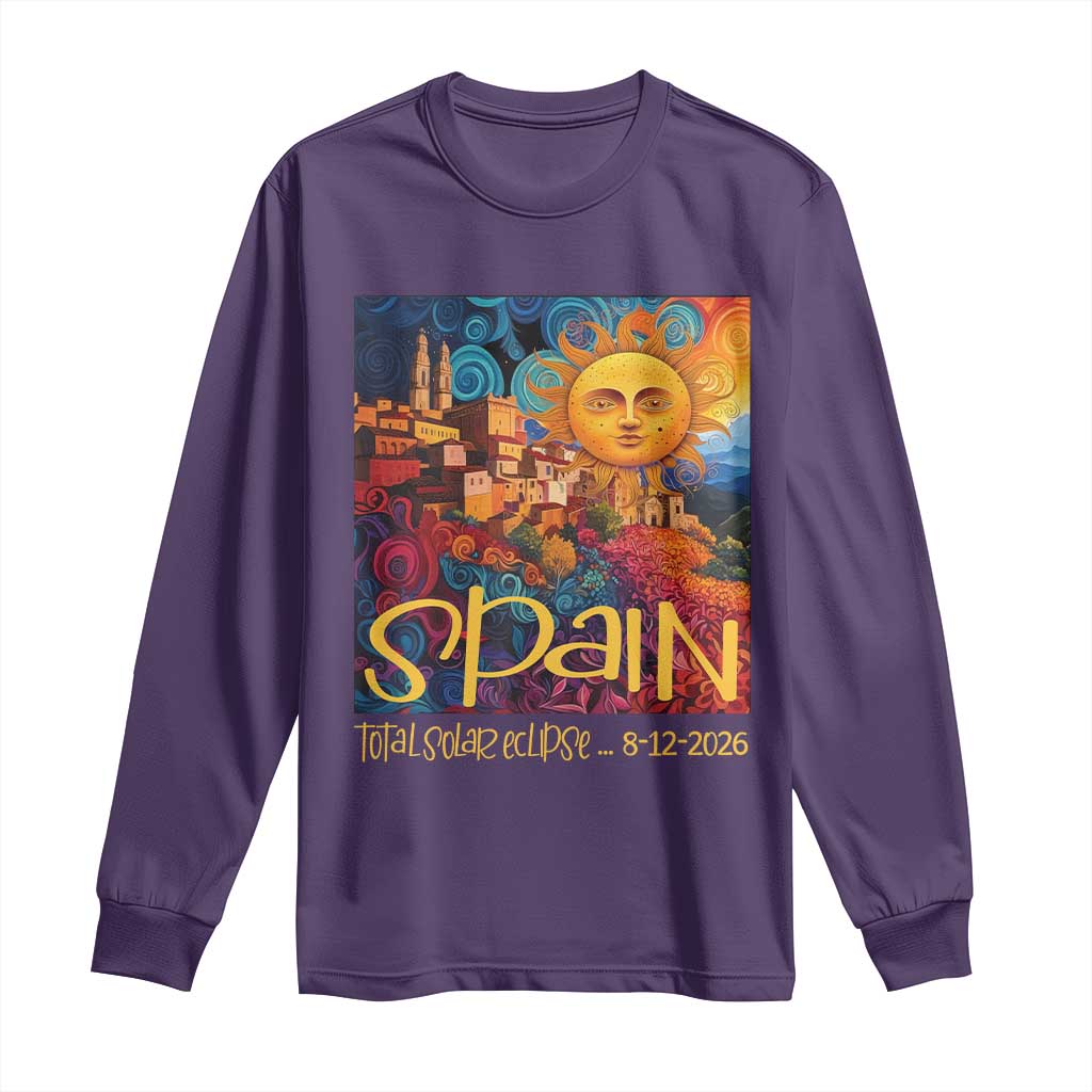 Spain 2026 Total Solar Eclipse Sun Face Graphic Long Sleeve Shirt Espana Totality Travel Memorabilia Astronomy Geek Gift