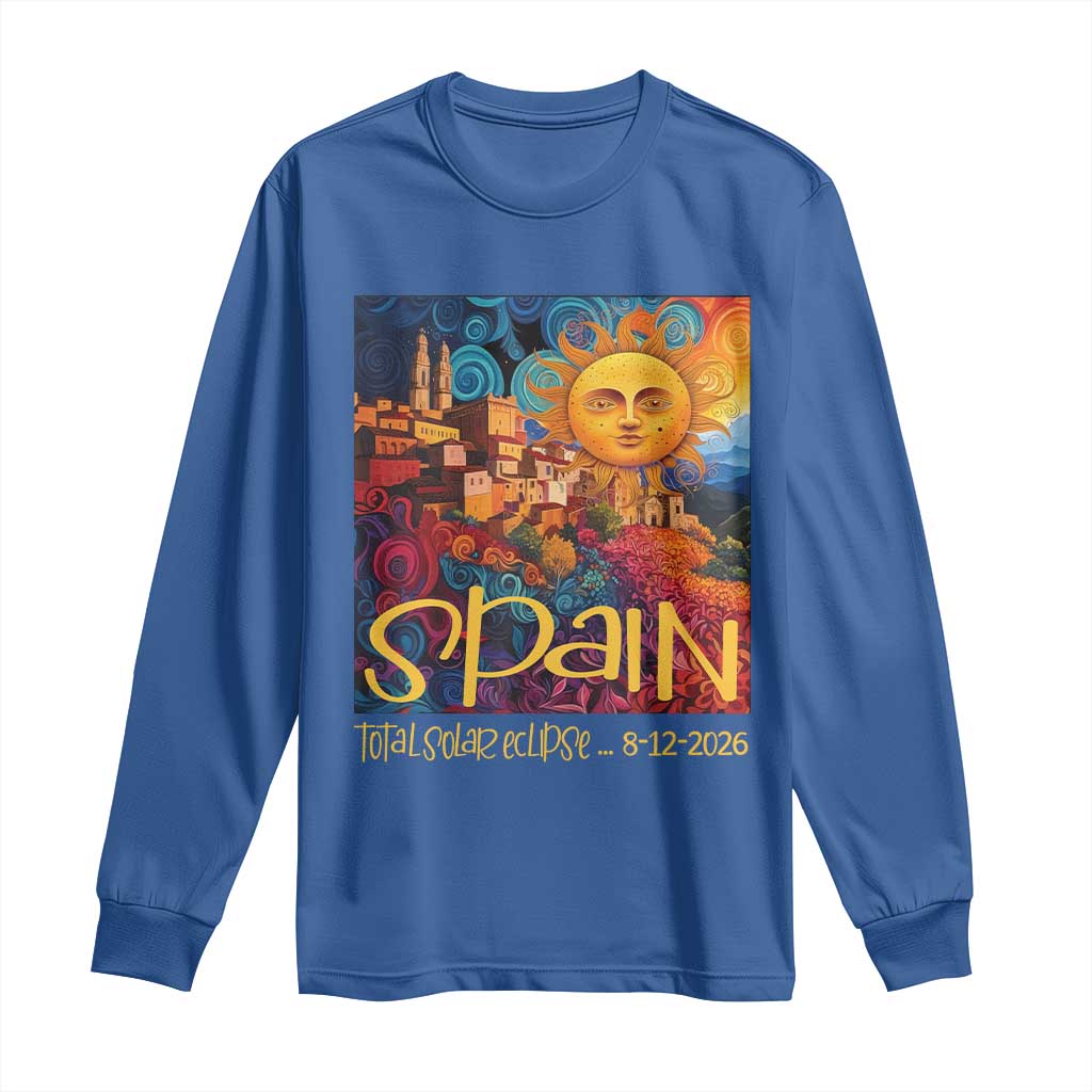Spain 2026 Total Solar Eclipse Sun Face Graphic Long Sleeve Shirt Espana Totality Travel Memorabilia Astronomy Geek Gift