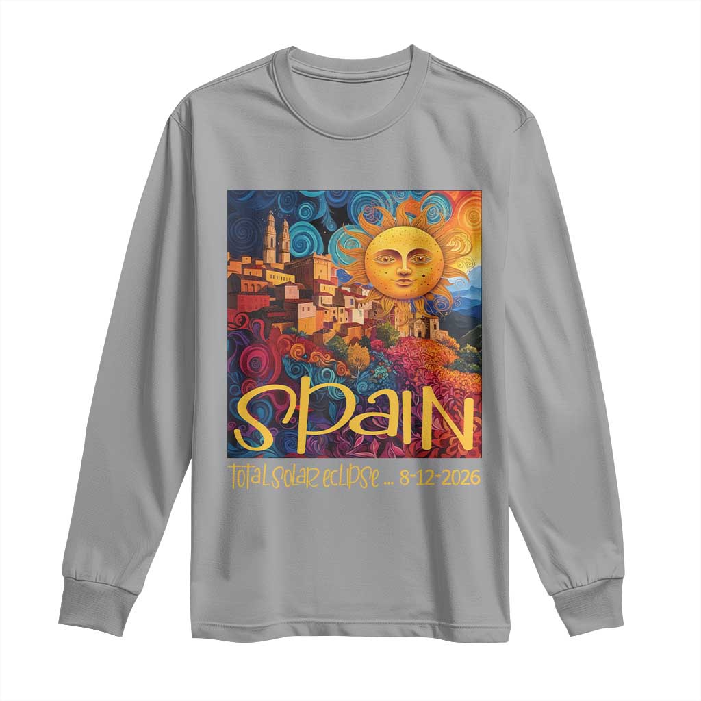 Spain 2026 Total Solar Eclipse Sun Face Graphic Long Sleeve Shirt Espana Totality Travel Memorabilia Astronomy Geek Gift