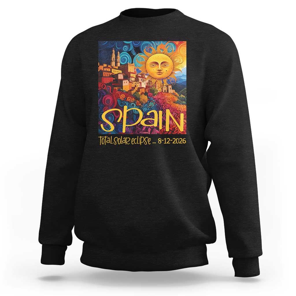 Spain 2026 Total Solar Eclipse Sun Face Graphic Sweatshirt Espana Totality Travel Memorabilia Astronomy Geek Gift
