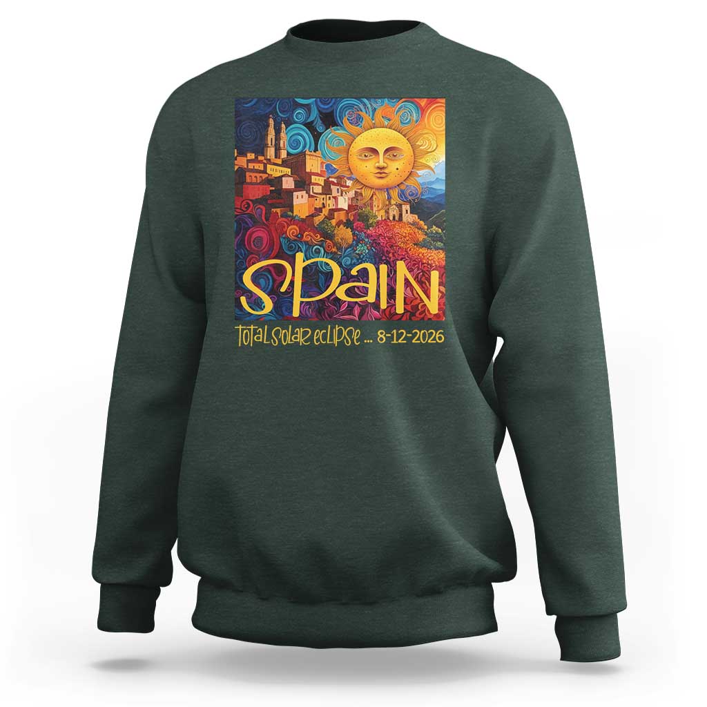 Spain 2026 Total Solar Eclipse Sun Face Graphic Sweatshirt Espana Totality Travel Memorabilia Astronomy Geek Gift