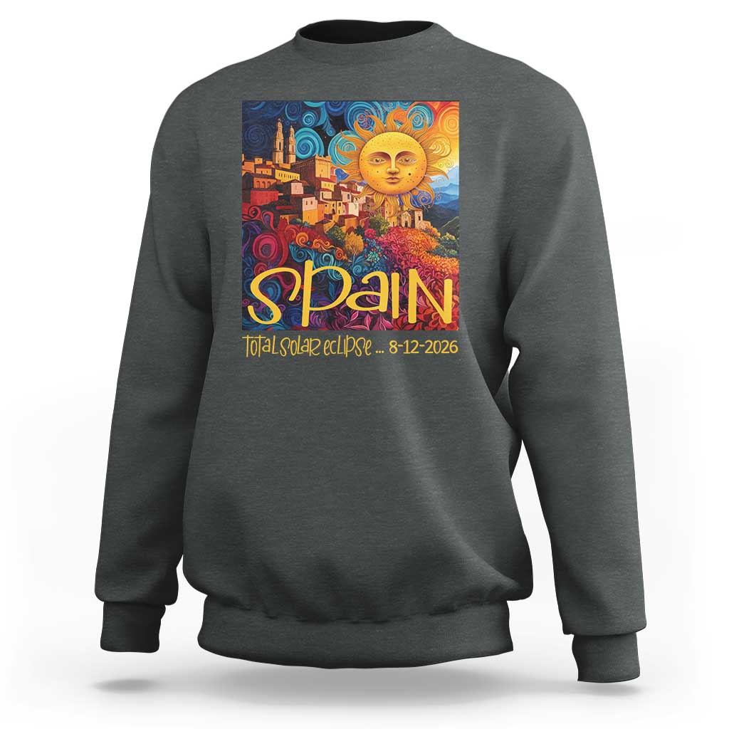 Spain 2026 Total Solar Eclipse Sun Face Graphic Sweatshirt Espana Totality Travel Memorabilia Astronomy Geek Gift