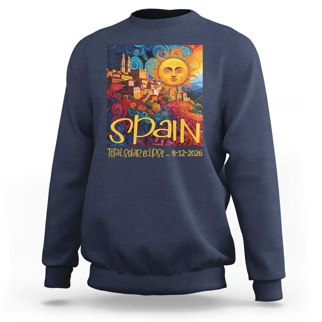 Spain 2026 Total Solar Eclipse Sun Face Graphic Sweatshirt Espana Totality Travel Memorabilia Astronomy Geek Gift