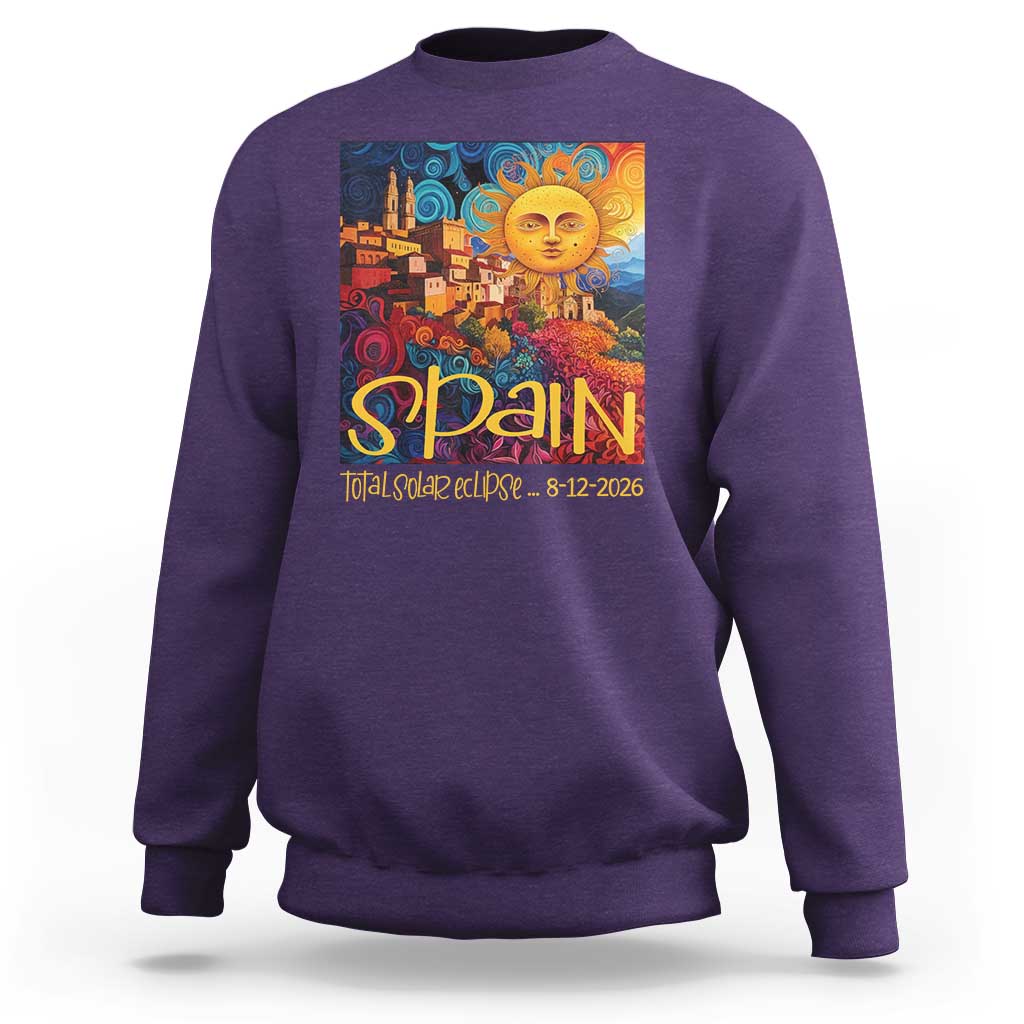 Spain 2026 Total Solar Eclipse Sun Face Graphic Sweatshirt Espana Totality Travel Memorabilia Astronomy Geek Gift