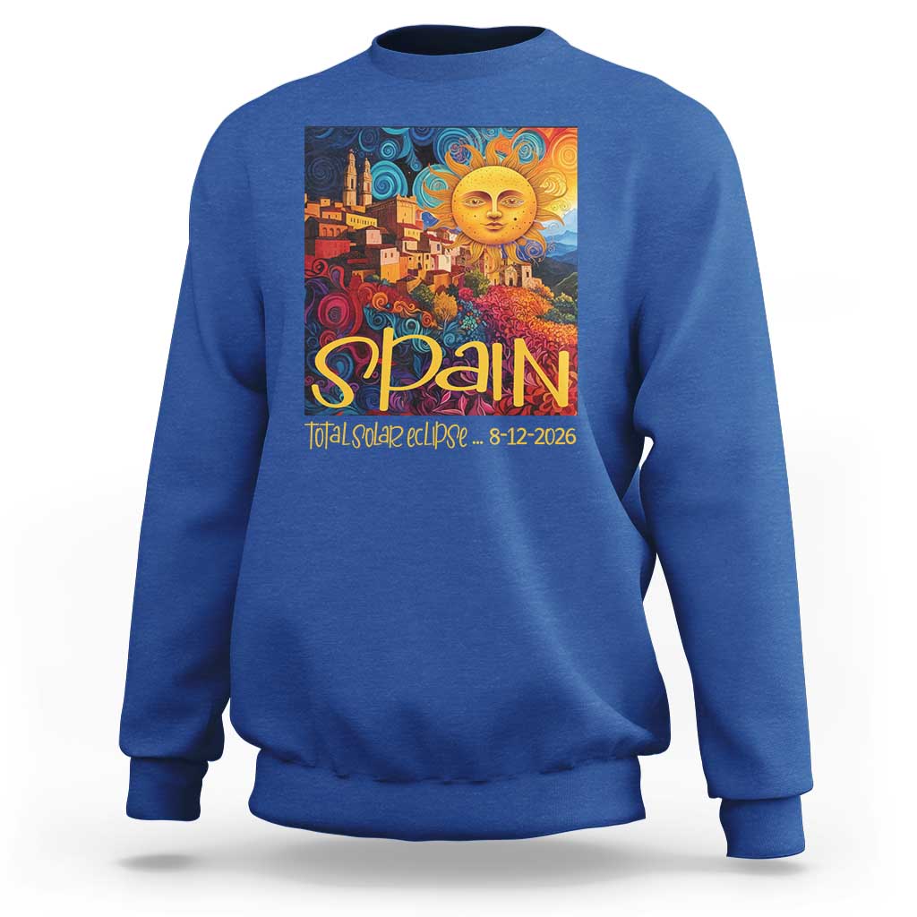 Spain 2026 Total Solar Eclipse Sun Face Graphic Sweatshirt Espana Totality Travel Memorabilia Astronomy Geek Gift