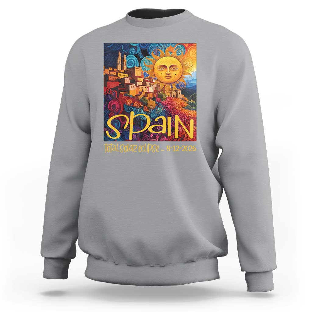 Spain 2026 Total Solar Eclipse Sun Face Graphic Sweatshirt Espana Totality Travel Memorabilia Astronomy Geek Gift