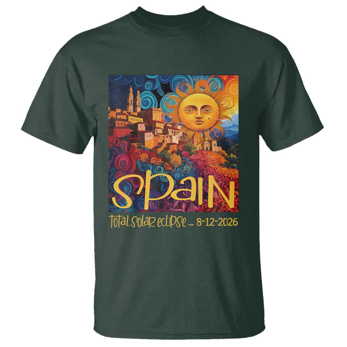 Spain 2026 Total Solar Eclipse Sun Face Graphic T Shirt Espana Totality Travel Memorabilia Astronomy Geek Gift