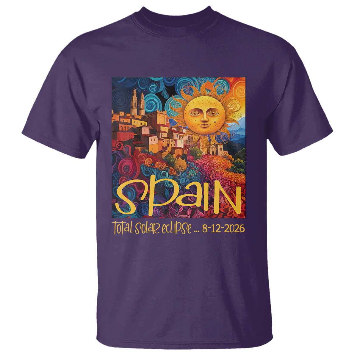 Spain 2026 Total Solar Eclipse Sun Face Graphic T Shirt Espana Totality Travel Memorabilia Astronomy Geek Gift