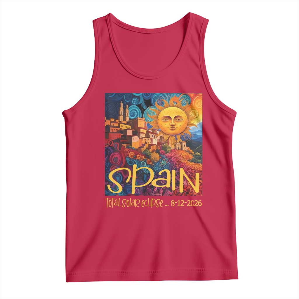Spain 2026 Total Solar Eclipse Sun Face Graphic Tank Top Espana Totality Travel Memorabilia Astronomy Geek Gift