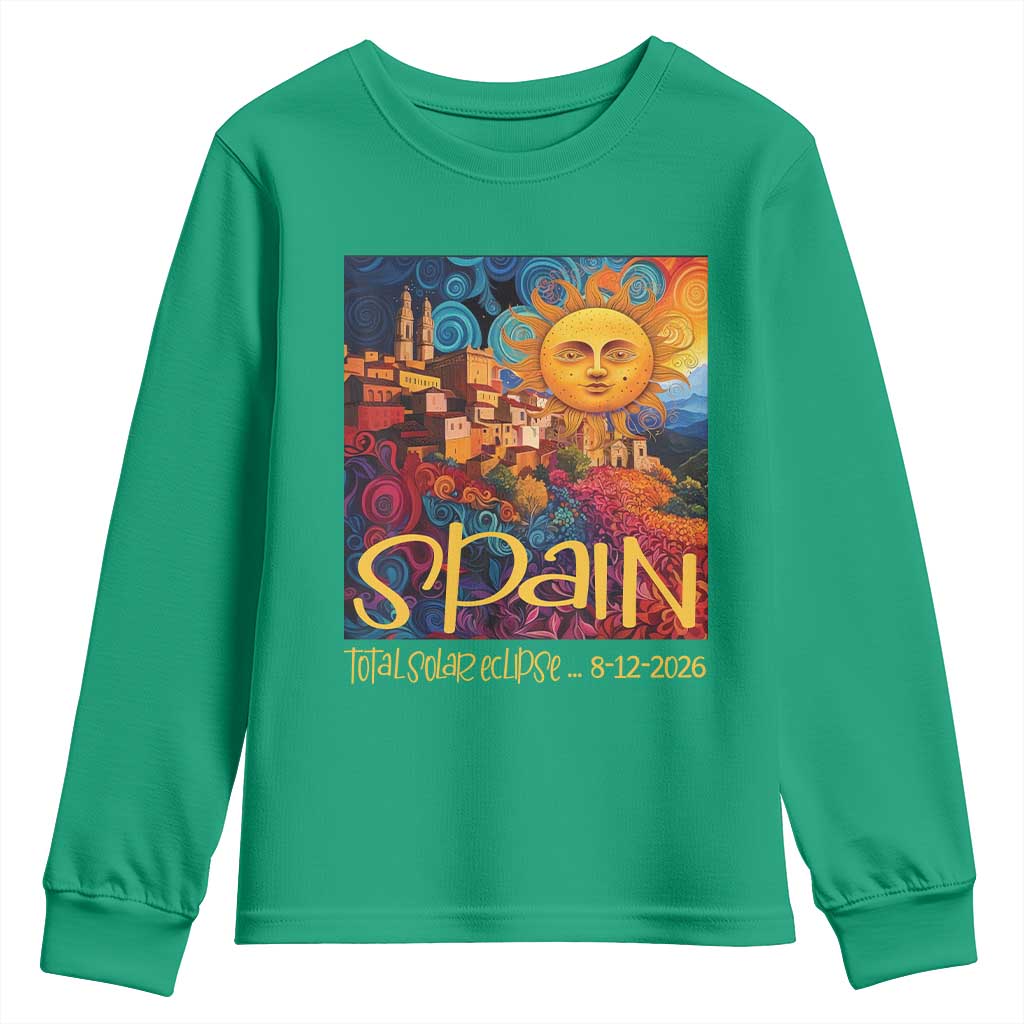 Spain 2026 Total Solar Eclipse Sun Face Graphic Youth Sweatshirt Espana Totality Travel Memorabilia Astronomy Geek Gift