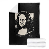 Funny Mona Lisa Wearing Headphones Bass Face Meme Throw Blanket Funny Classical Fine Art Parody Music Producer Graphic