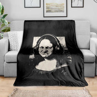 Funny Mona Lisa Wearing Headphones Bass Face Meme Throw Blanket Funny Classical Fine Art Parody Music Producer Graphic