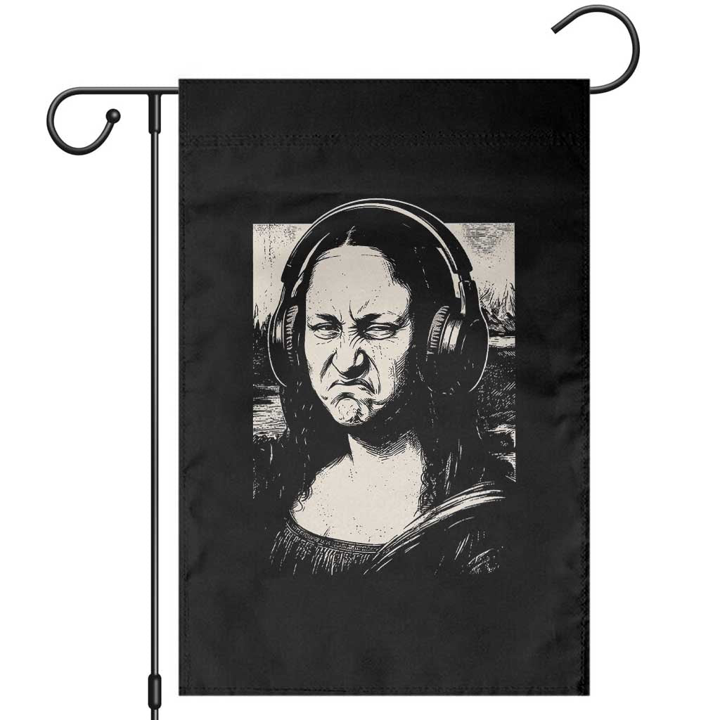Funny Mona Lisa Wearing Headphones Bass Face Meme Garden Flag Funny Classical Fine Art Parody Music Producer Graphic