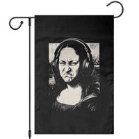 Funny Mona Lisa Wearing Headphones Bass Face Meme Garden Flag Funny Classical Fine Art Parody Music Producer Graphic