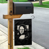 Funny Mona Lisa Wearing Headphones Bass Face Meme Garden Flag Funny Classical Fine Art Parody Music Producer Graphic