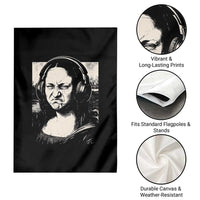 Funny Mona Lisa Wearing Headphones Bass Face Meme Garden Flag Funny Classical Fine Art Parody Music Producer Graphic