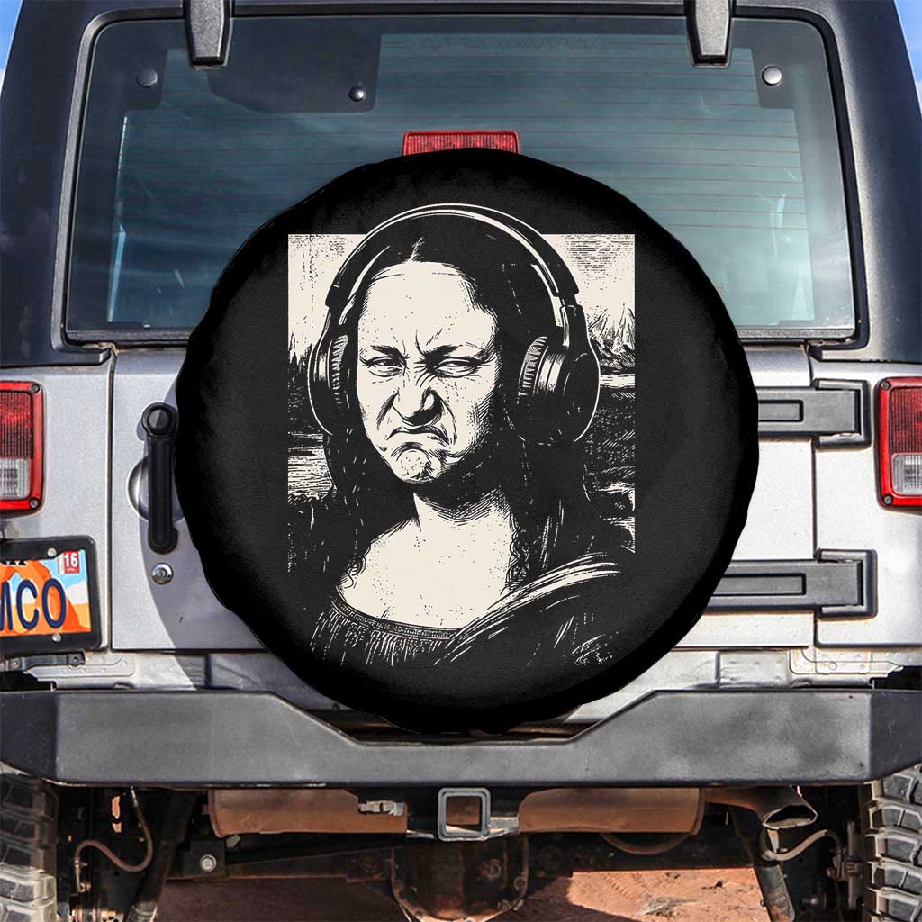Funny Mona Lisa Wearing Headphones Bass Face Meme Spare Tire Cover Funny Classical Fine Art Parody Music Producer Graphic