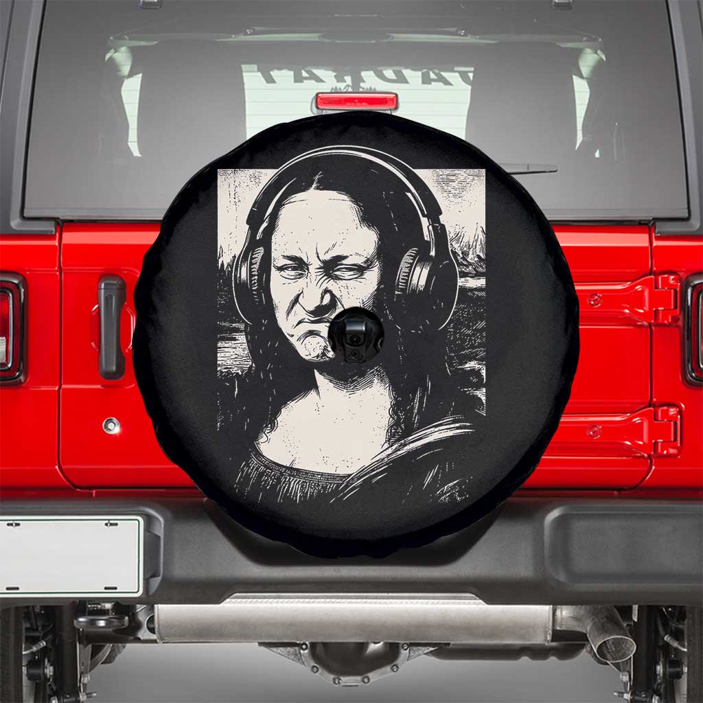 Funny Mona Lisa Wearing Headphones Bass Face Meme Spare Tire Cover Funny Classical Fine Art Parody Music Producer Graphic