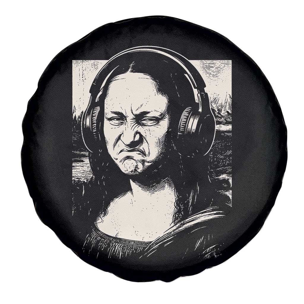 Funny Mona Lisa Wearing Headphones Bass Face Meme Spare Tire Cover Funny Classical Fine Art Parody Music Producer Graphic