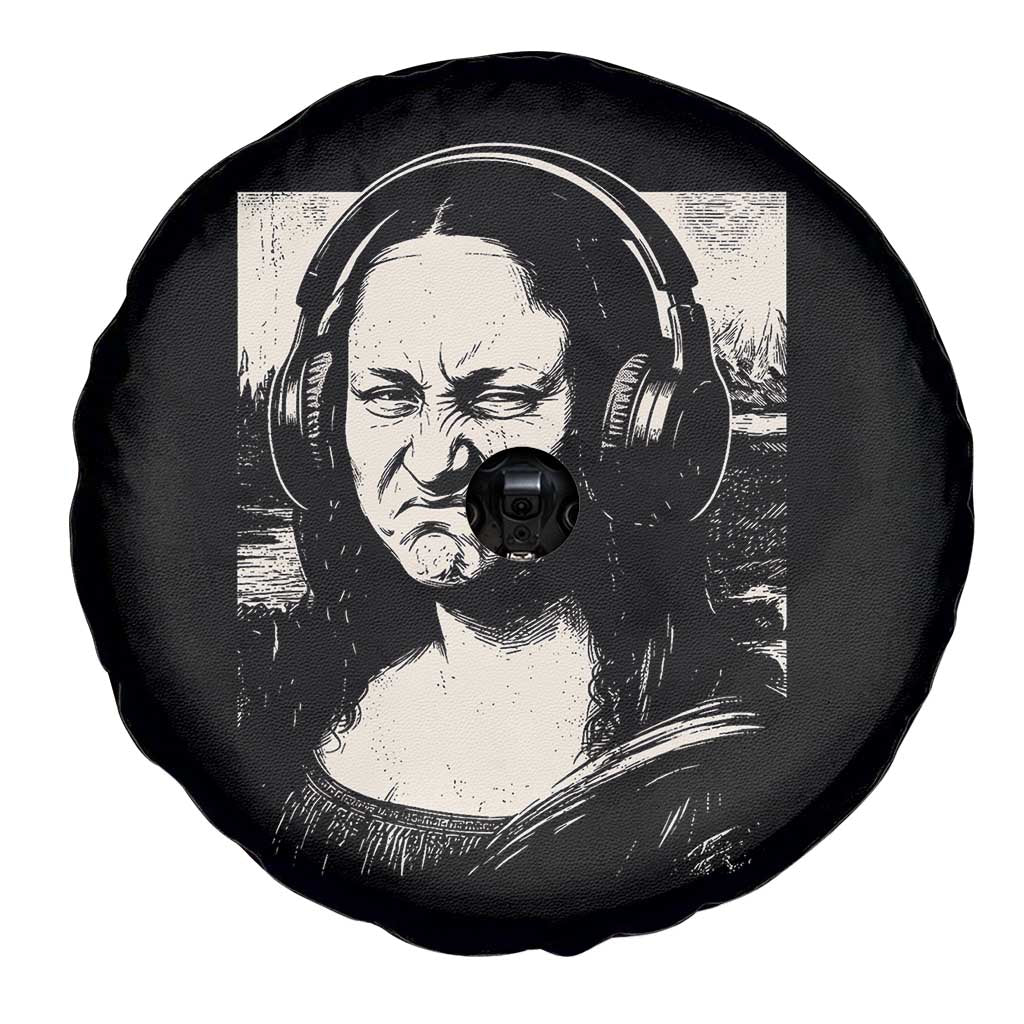 Funny Mona Lisa Wearing Headphones Bass Face Meme Spare Tire Cover Funny Classical Fine Art Parody Music Producer Graphic