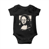 Funny Mona Lisa Wearing Headphones Bass Face Meme Baby Onesie Funny Classical Fine Art Parody Music Producer Graphic