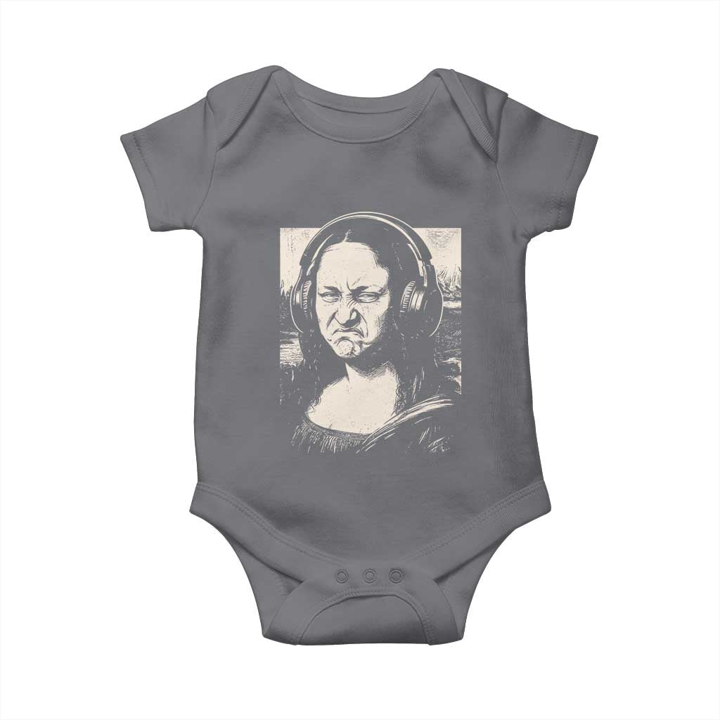 Funny Mona Lisa Wearing Headphones Bass Face Meme Baby Onesie Funny Classical Fine Art Parody Music Producer Graphic