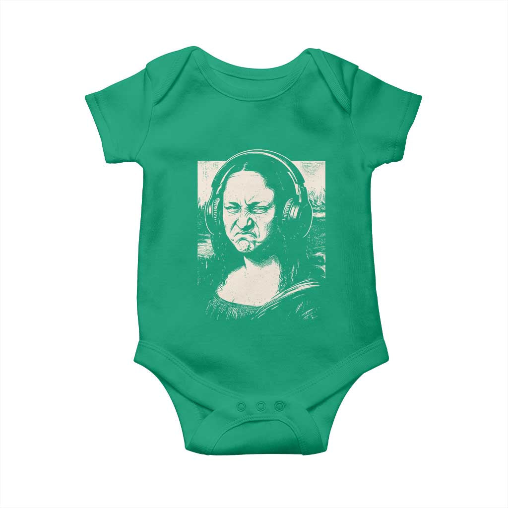 Funny Mona Lisa Wearing Headphones Bass Face Meme Baby Onesie Funny Classical Fine Art Parody Music Producer Graphic