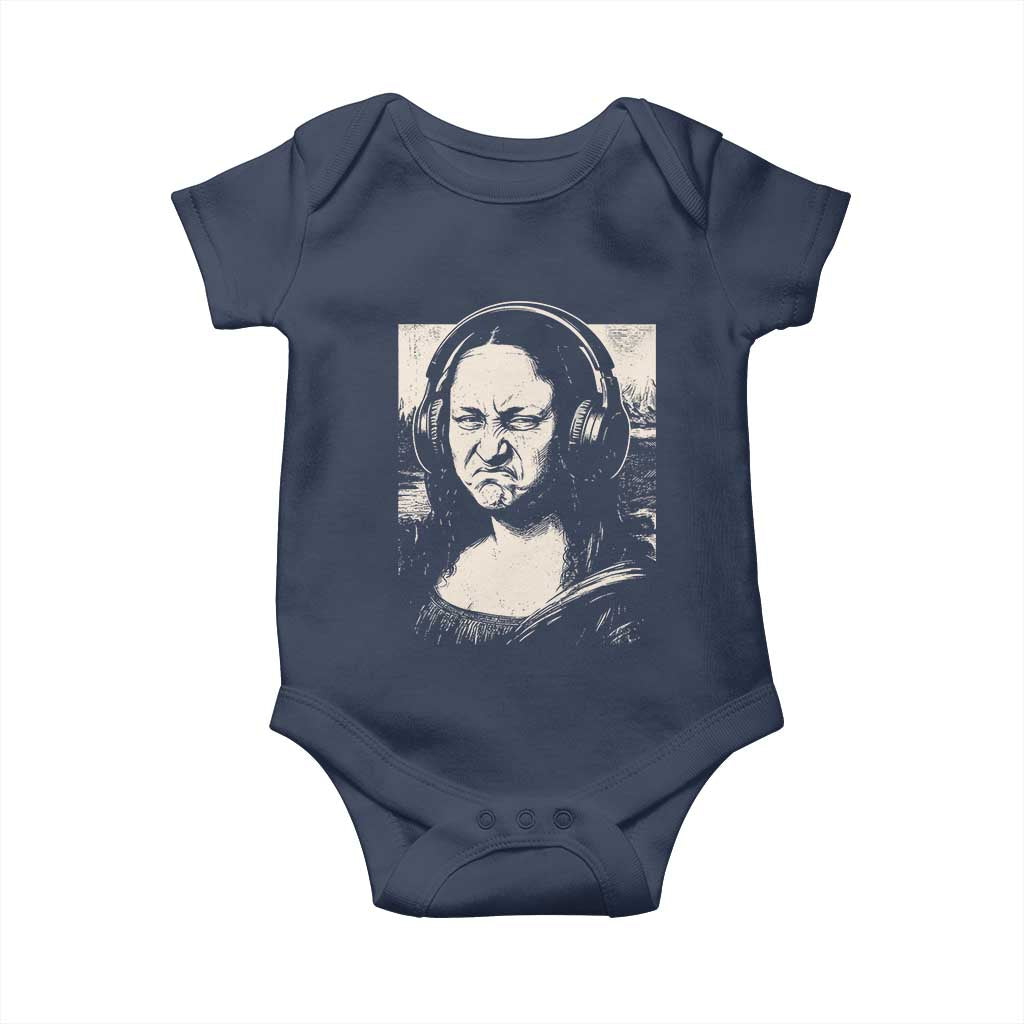 Funny Mona Lisa Wearing Headphones Bass Face Meme Baby Onesie Funny Classical Fine Art Parody Music Producer Graphic