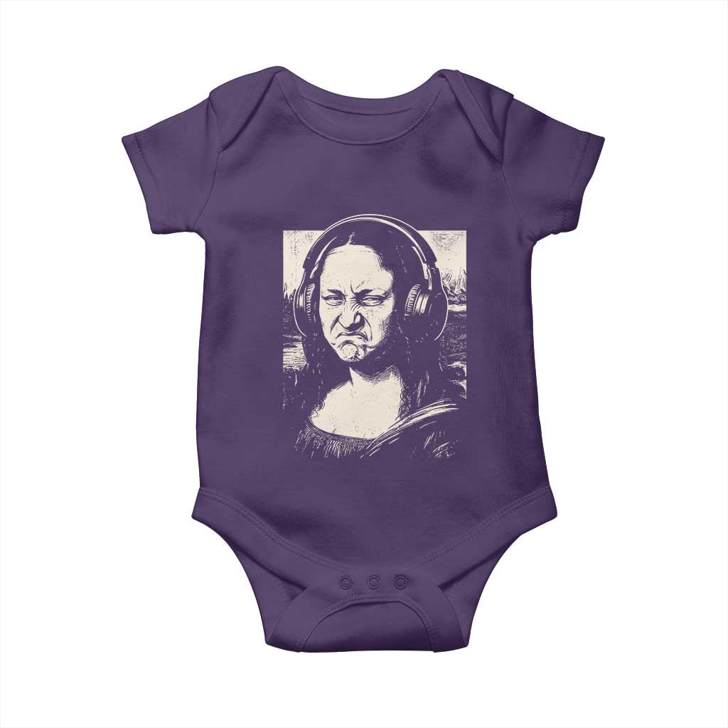 Funny Mona Lisa Wearing Headphones Bass Face Meme Baby Onesie Funny Classical Fine Art Parody Music Producer Graphic