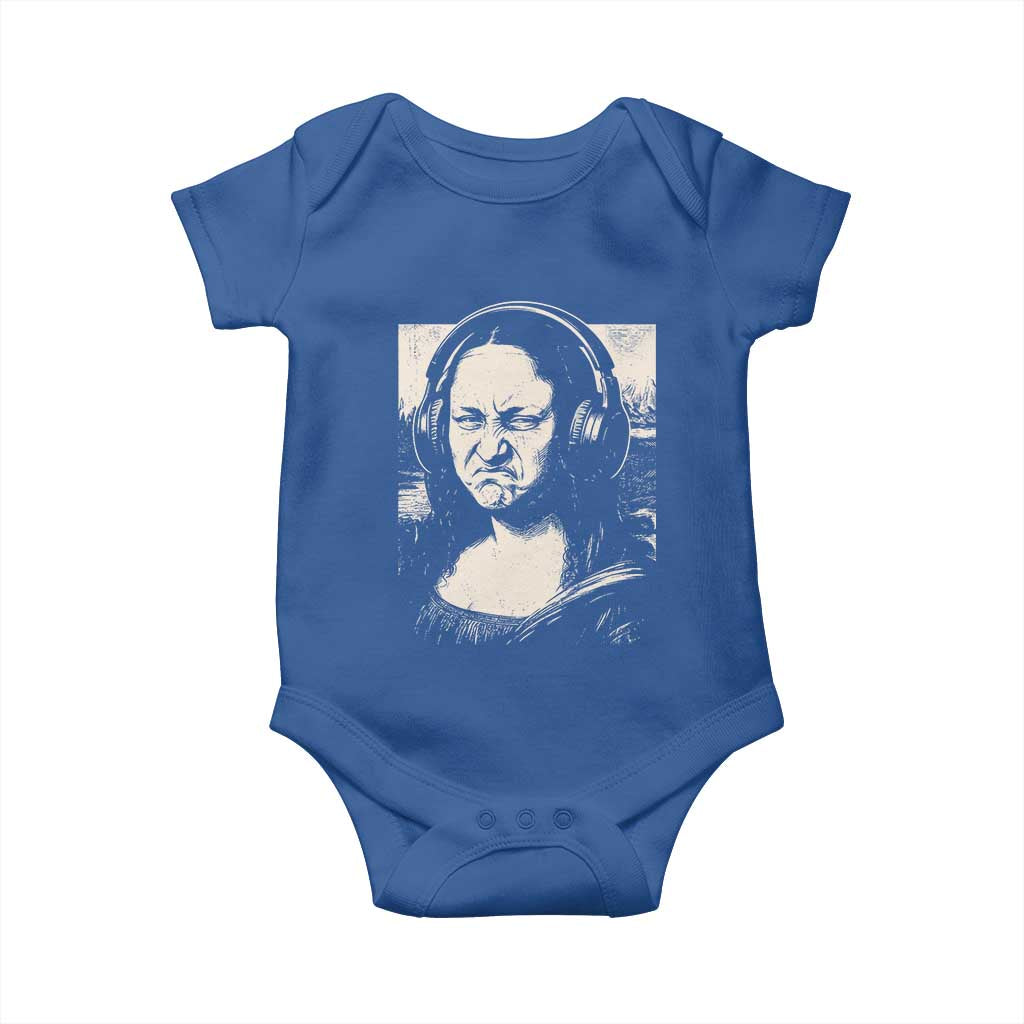 Funny Mona Lisa Wearing Headphones Bass Face Meme Baby Onesie Funny Classical Fine Art Parody Music Producer Graphic