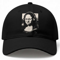 Funny Mona Lisa Wearing Headphones Bass Face Meme Baseball Cap Funny Classical Fine Art Parody Music Producer Graphic