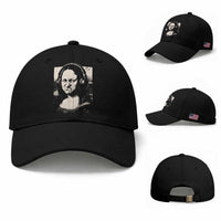 Funny Mona Lisa Wearing Headphones Bass Face Meme Baseball Cap Funny Classical Fine Art Parody Music Producer Graphic