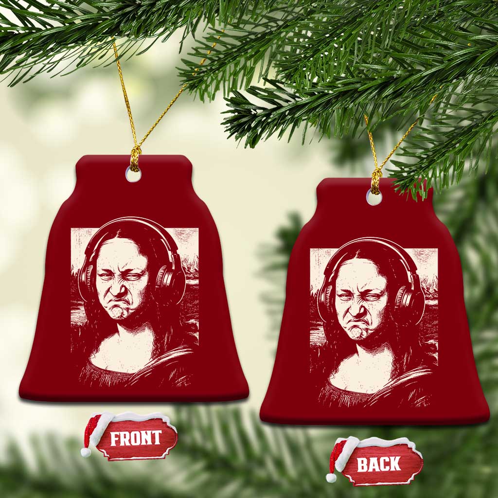 Funny Mona Lisa Wearing Headphones Bass Face Meme Ceramic Ornament Funny Classical Fine Art Parody Music Producer Graphic