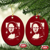 Funny Mona Lisa Wearing Headphones Bass Face Meme Ceramic Ornament Funny Classical Fine Art Parody Music Producer Graphic