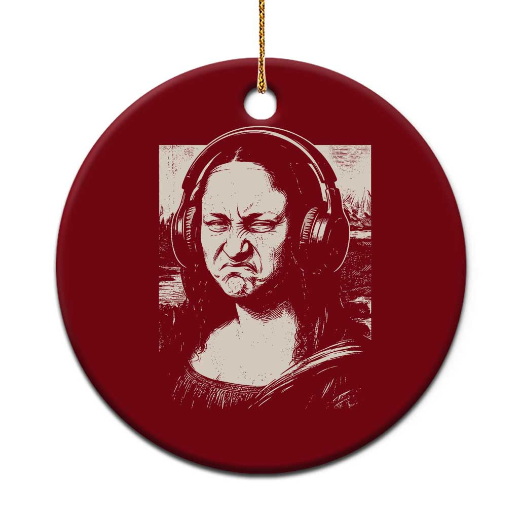 Funny Mona Lisa Wearing Headphones Bass Face Meme Ceramic Ornament Funny Classical Fine Art Parody Music Producer Graphic