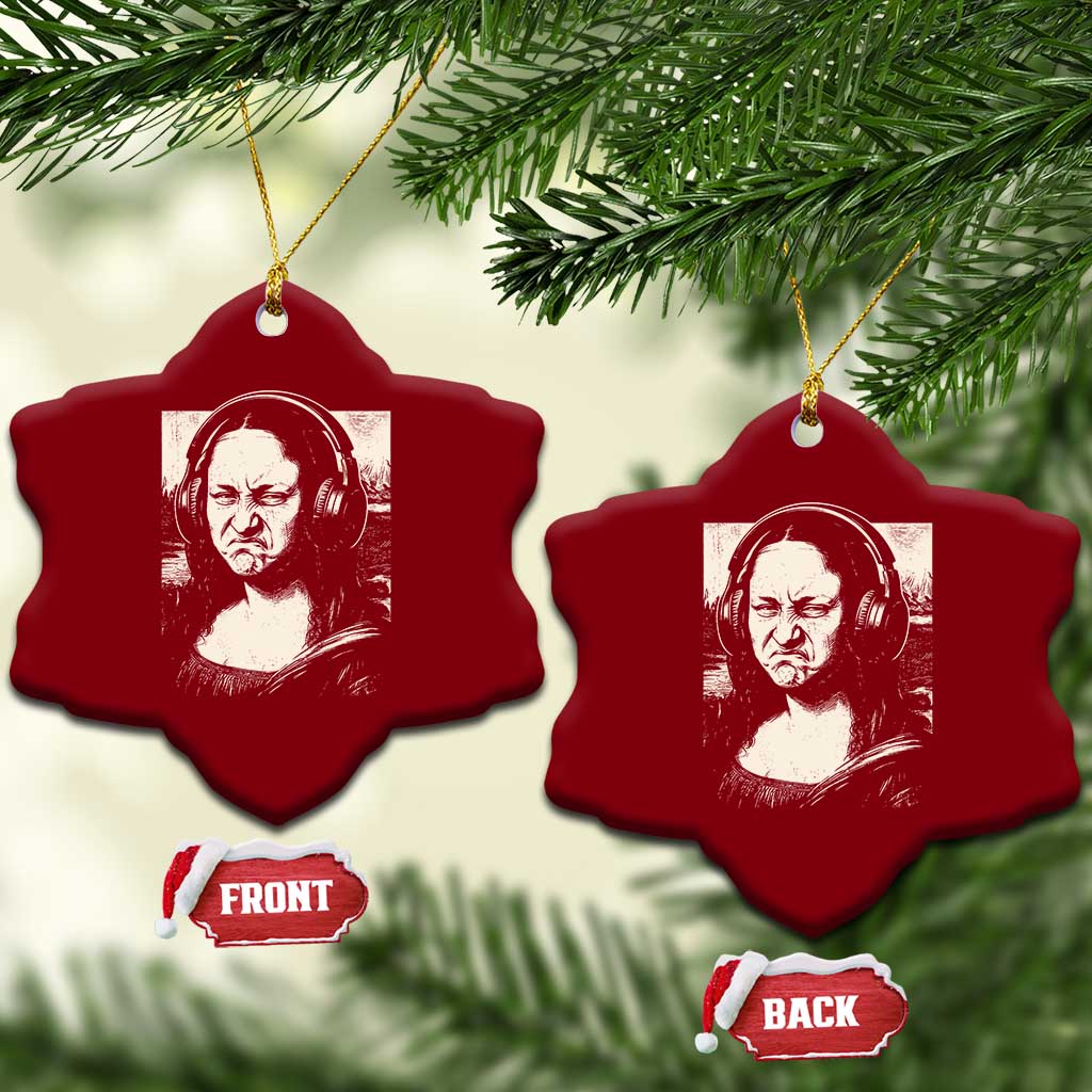 Funny Mona Lisa Wearing Headphones Bass Face Meme Ceramic Ornament Funny Classical Fine Art Parody Music Producer Graphic