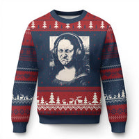 Funny Mona Lisa Wearing Headphones Bass Face Meme Ugly Christmas Sweater Funny Classical Fine Art Parody Music Producer Graphic