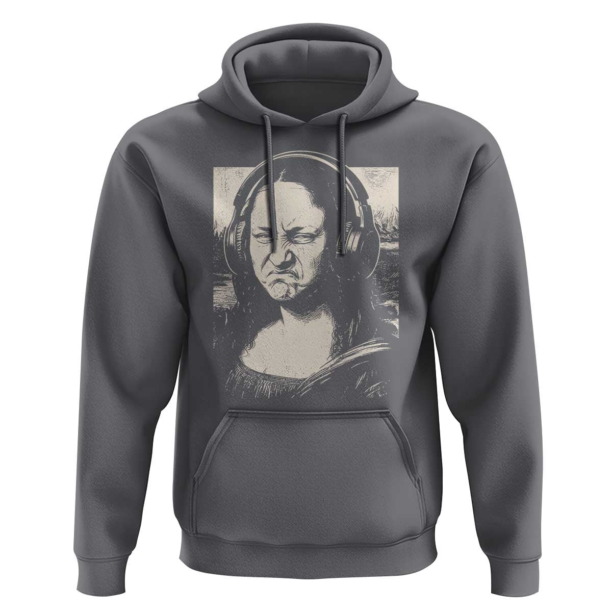 Funny Mona Lisa Wearing Headphones Bass Face Meme Hoodie Funny Classical Fine Art Parody Music Producer Graphic