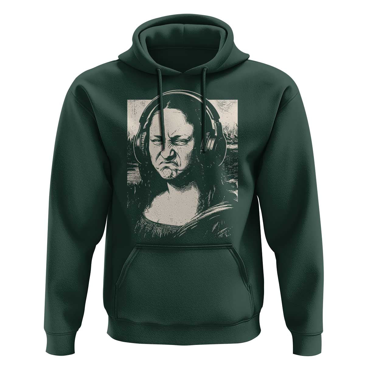 Funny Mona Lisa Wearing Headphones Bass Face Meme Hoodie Funny Classical Fine Art Parody Music Producer Graphic