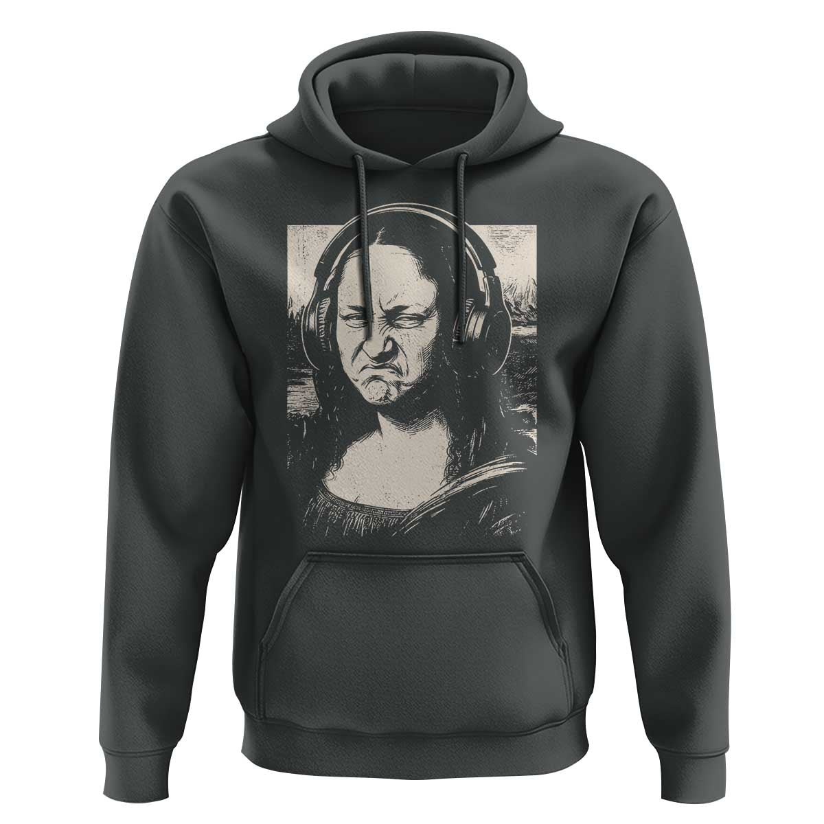 Funny Mona Lisa Wearing Headphones Bass Face Meme Hoodie Funny Classical Fine Art Parody Music Producer Graphic