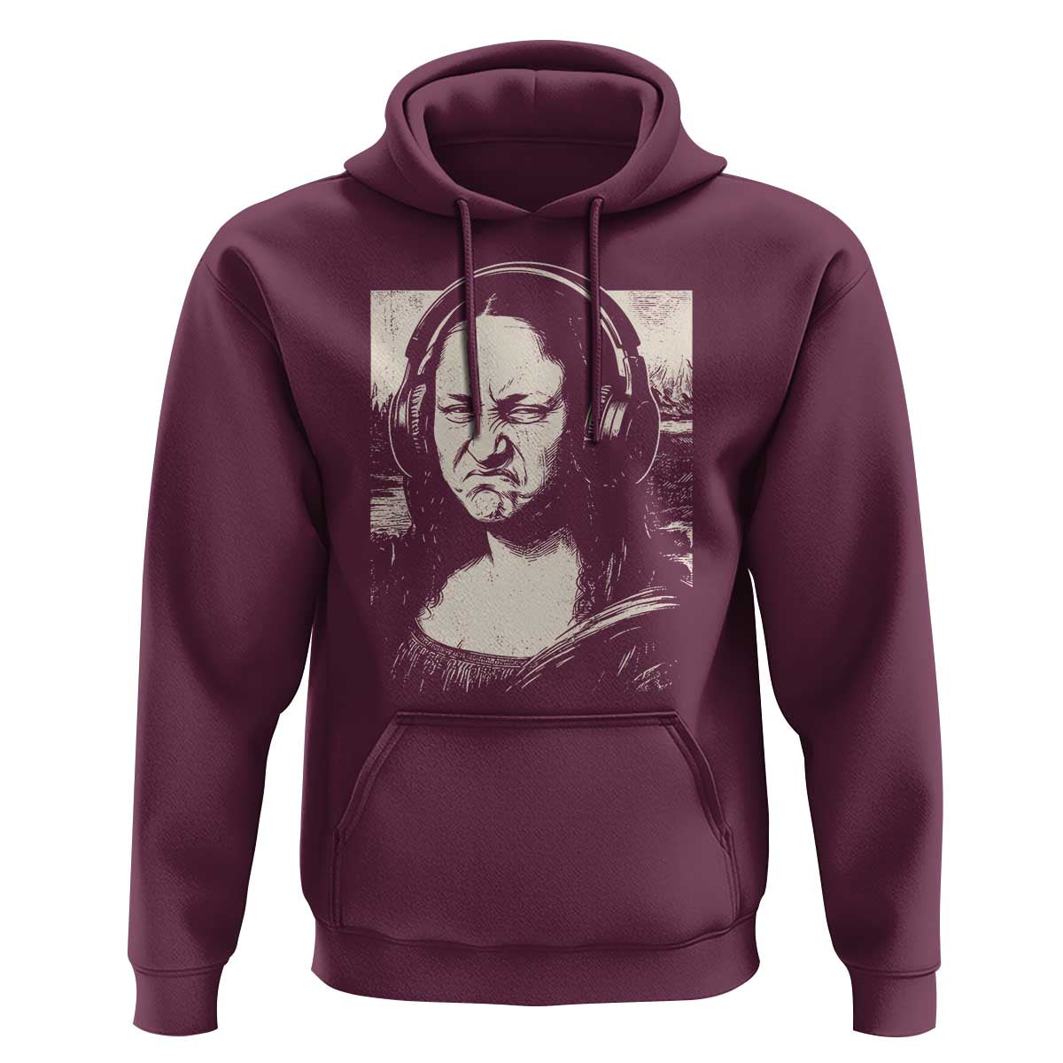 Funny Mona Lisa Wearing Headphones Bass Face Meme Hoodie Funny Classical Fine Art Parody Music Producer Graphic