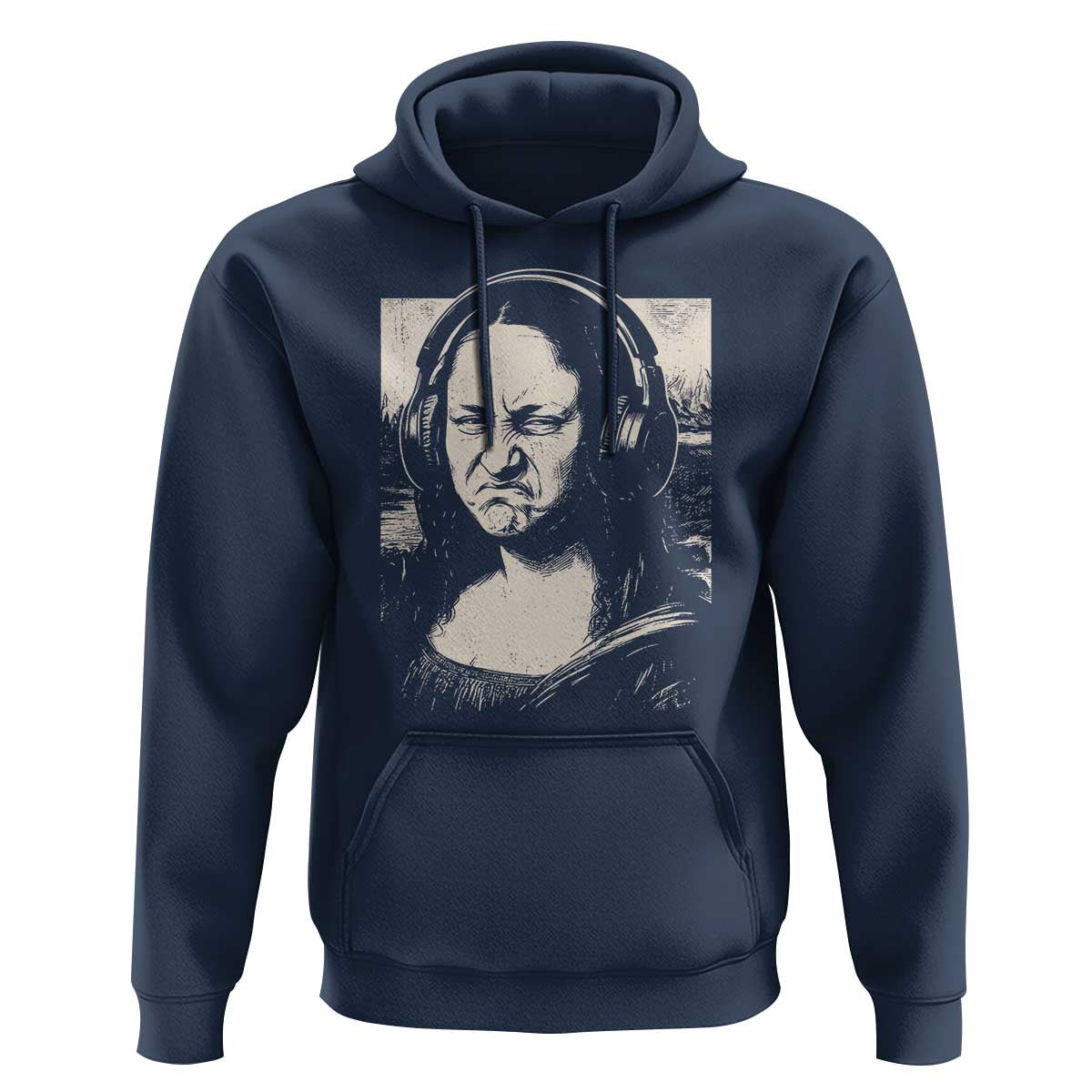 Funny Mona Lisa Wearing Headphones Bass Face Meme Hoodie Funny Classical Fine Art Parody Music Producer Graphic