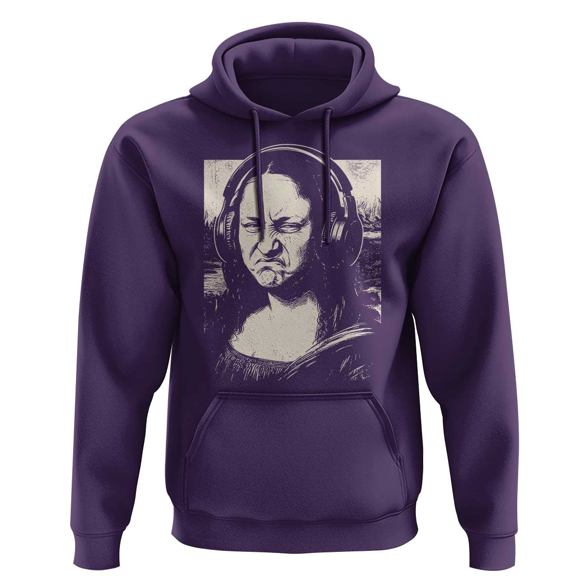 Funny Mona Lisa Wearing Headphones Bass Face Meme Hoodie Funny Classical Fine Art Parody Music Producer Graphic