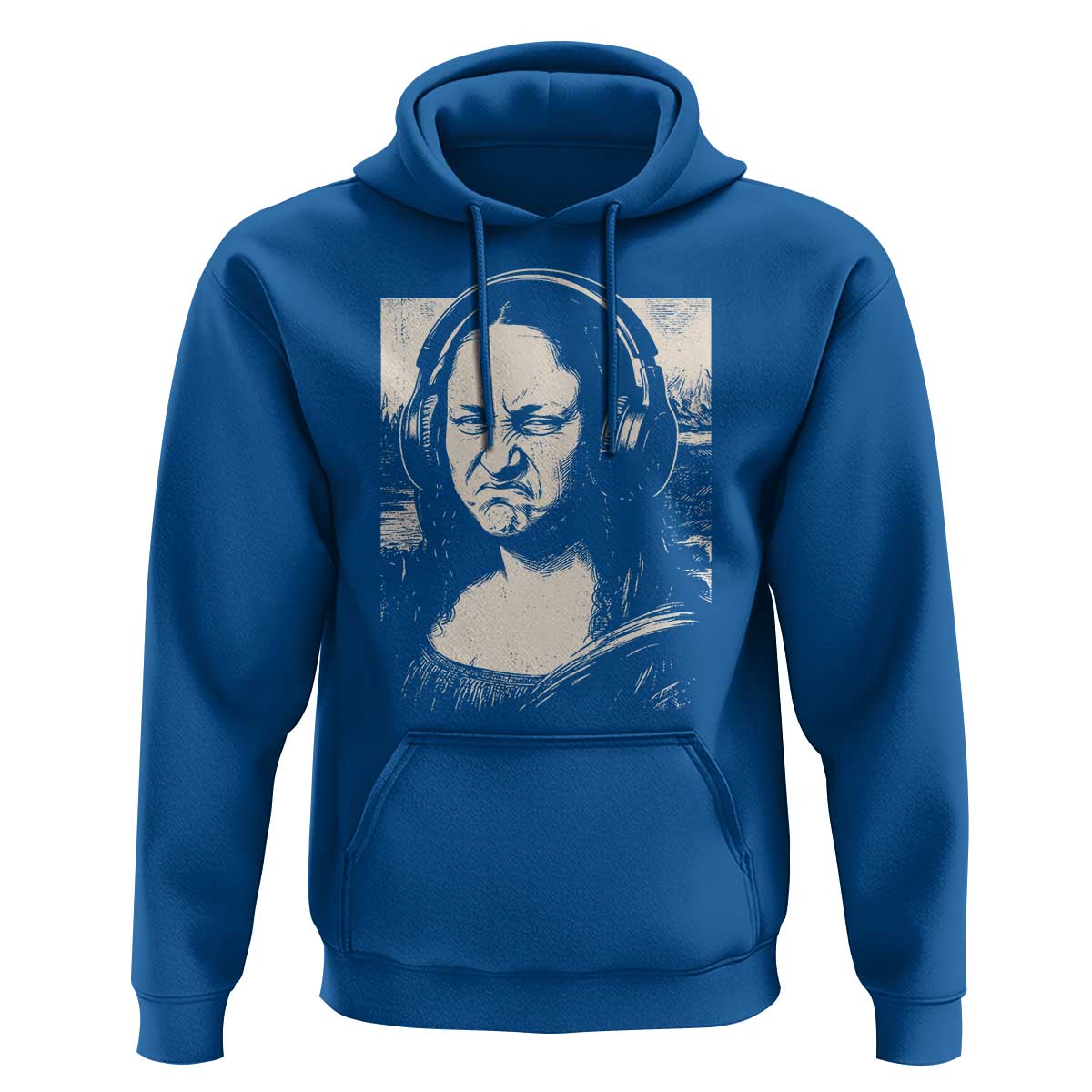 Funny Mona Lisa Wearing Headphones Bass Face Meme Hoodie Funny Classical Fine Art Parody Music Producer Graphic