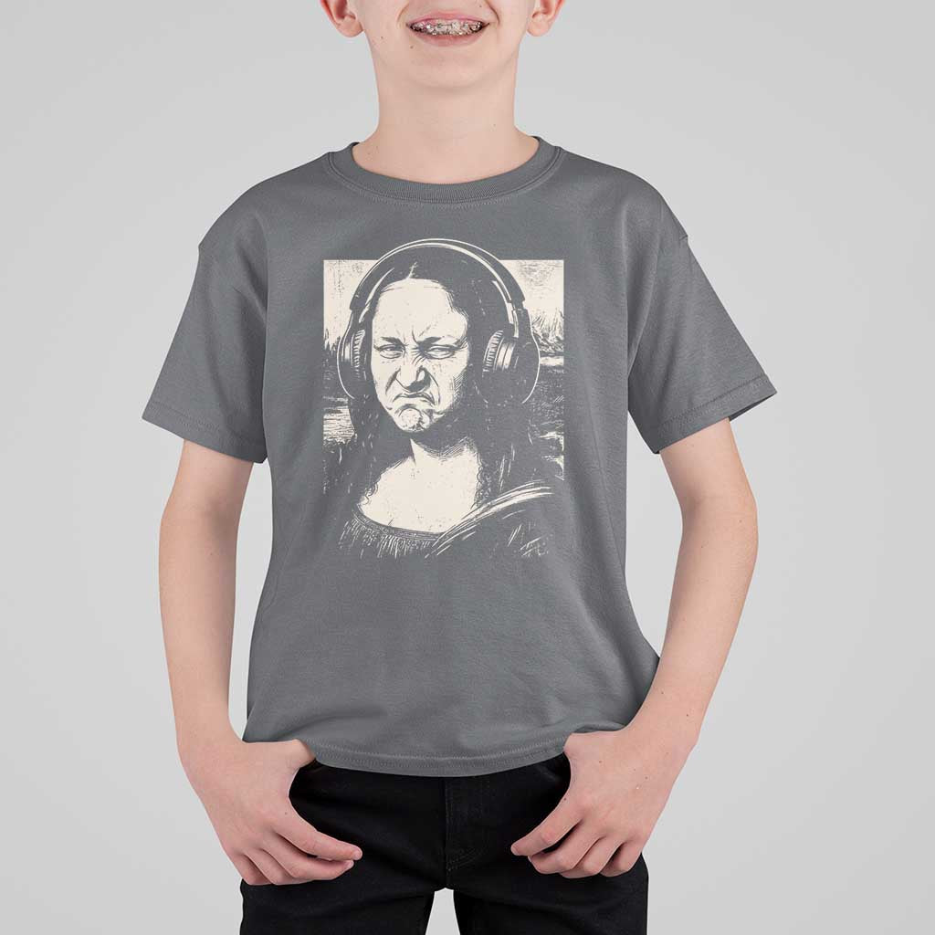 Funny Mona Lisa Wearing Headphones Bass Face Meme T Shirt For Kid Funny Classical Fine Art Parody Music Producer Graphic