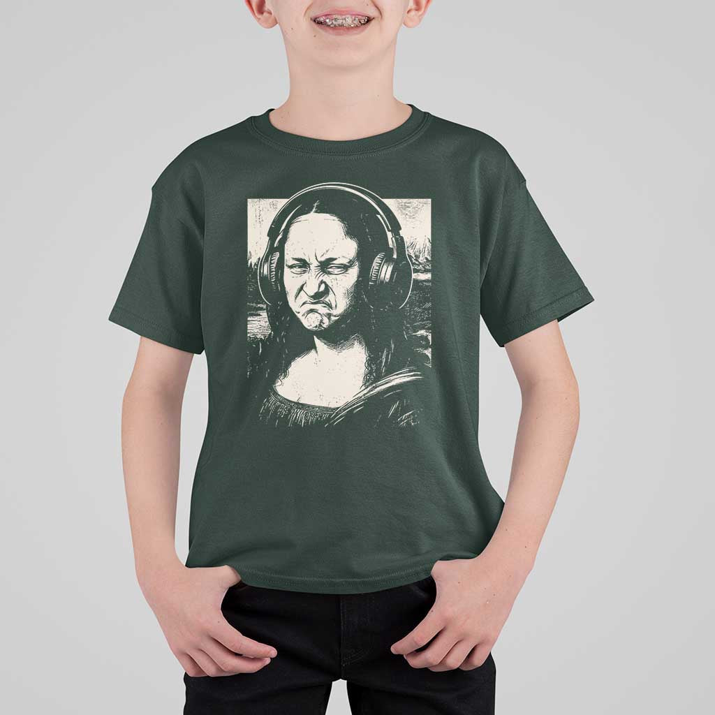 Funny Mona Lisa Wearing Headphones Bass Face Meme T Shirt For Kid Funny Classical Fine Art Parody Music Producer Graphic