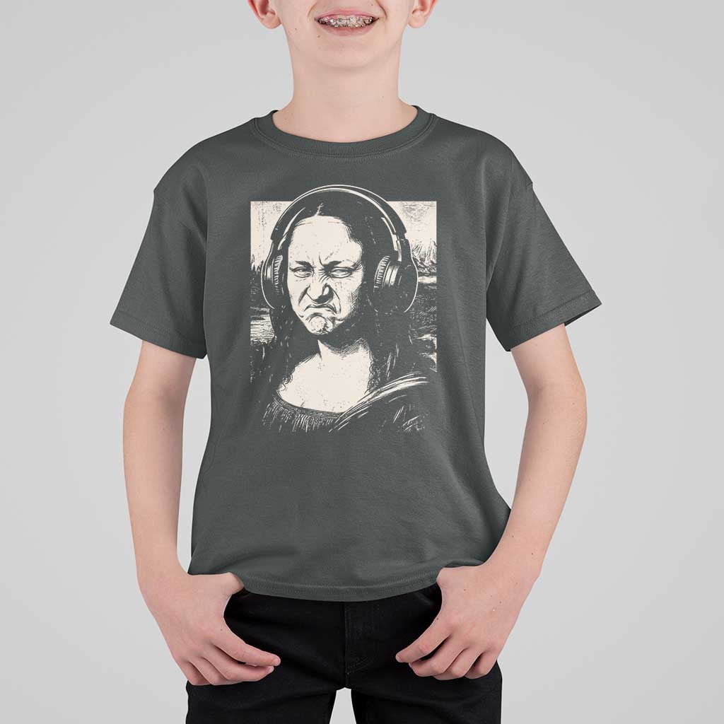 Funny Mona Lisa Wearing Headphones Bass Face Meme T Shirt For Kid Funny Classical Fine Art Parody Music Producer Graphic