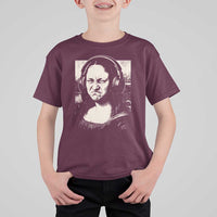 Funny Mona Lisa Wearing Headphones Bass Face Meme T Shirt For Kid Funny Classical Fine Art Parody Music Producer Graphic