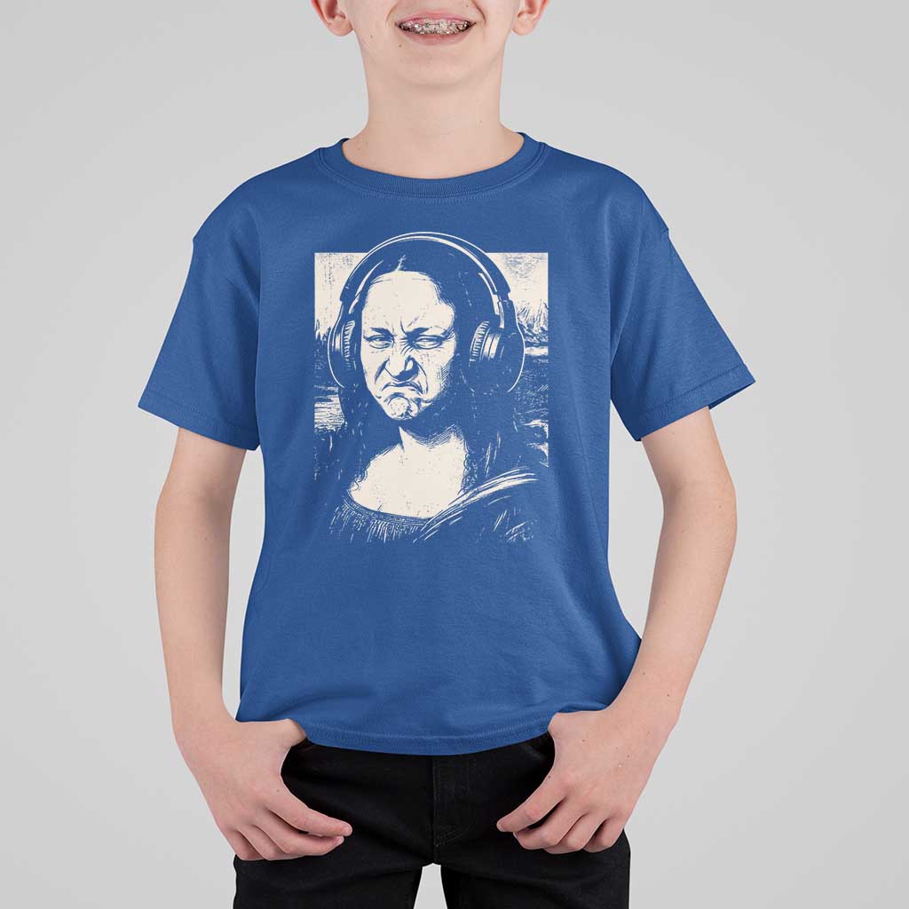 Funny Mona Lisa Wearing Headphones Bass Face Meme T Shirt For Kid Funny Classical Fine Art Parody Music Producer Graphic