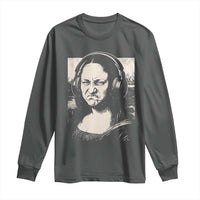 Funny Mona Lisa Wearing Headphones Bass Face Meme Long Sleeve Shirt Funny Classical Fine Art Parody Music Producer Graphic